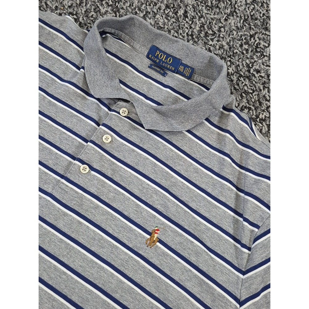 Polo Ralph Lauren Short Sleeve Shirt Mens XXL‎ 2XL Soft Cotton Gray Stripe Flesh